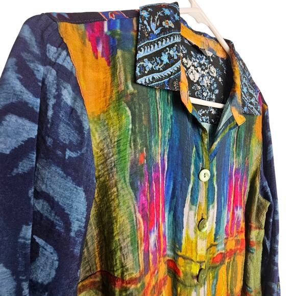 John Mark Womens Watercolor Artsy Floral Blouse Size S Mixed Print Art To Wear - Picture 5 of 9